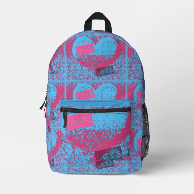 Retro Colours Love Heart Pattern Printed Backpack (Front)