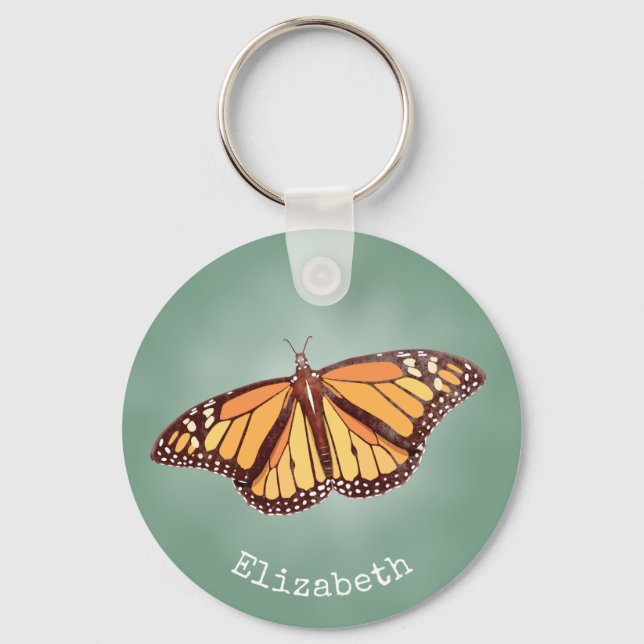 Retro colours Monarch Butterfly w wings open Keychain (Front)