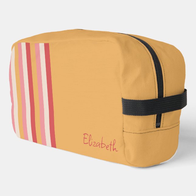Retro Colours Orange Pink Gold Stripes Name Dopp Kit (Left Corner)