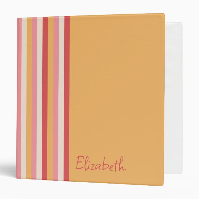 Retro Colours Orange Pink Gold Stripes Script Name Binder (Front/Inside)