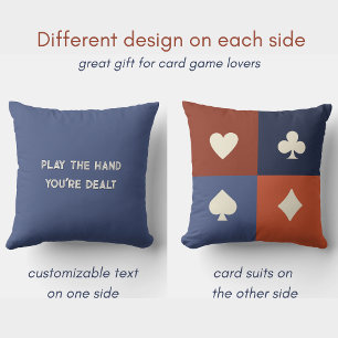 Retro colours Play The Hand You're Dealt, Card Gam Throw Pillow