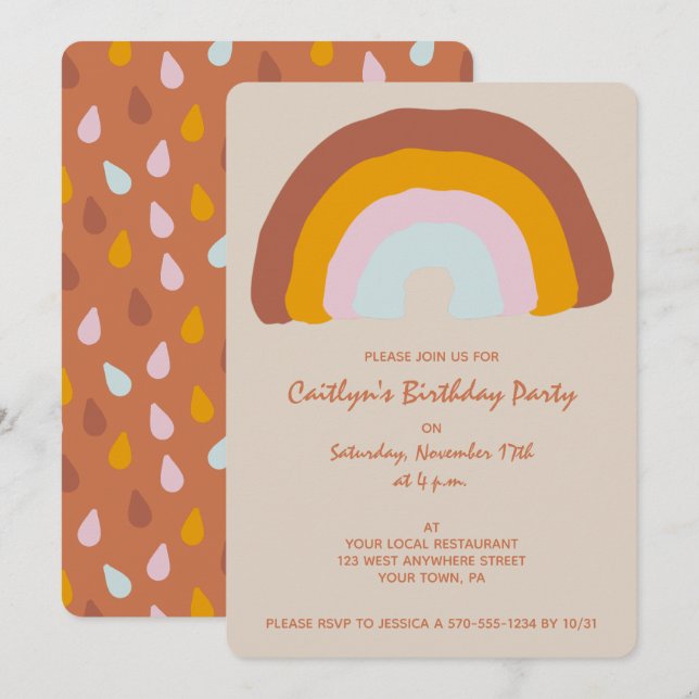 Retro Colours Rainbow Doodle Birthday Party Invitation (Front/Back)