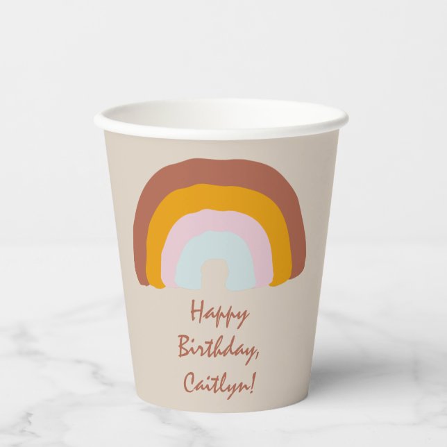 Retro Colours Rainbow Doodle Custom Message Paper Cups (Front)