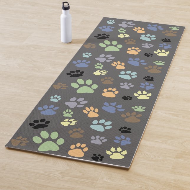 Retro Colours Scattered Dog or Cat Paw Prints Yoga Mat (In Situ)