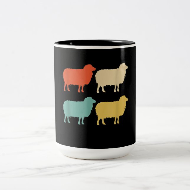Retro Colours Sheep | Cool Shepherd Gift Two-Tone Coffee Mug (Center)
