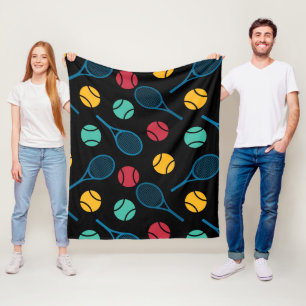 Retro colours tennis pattern black fleece blanket