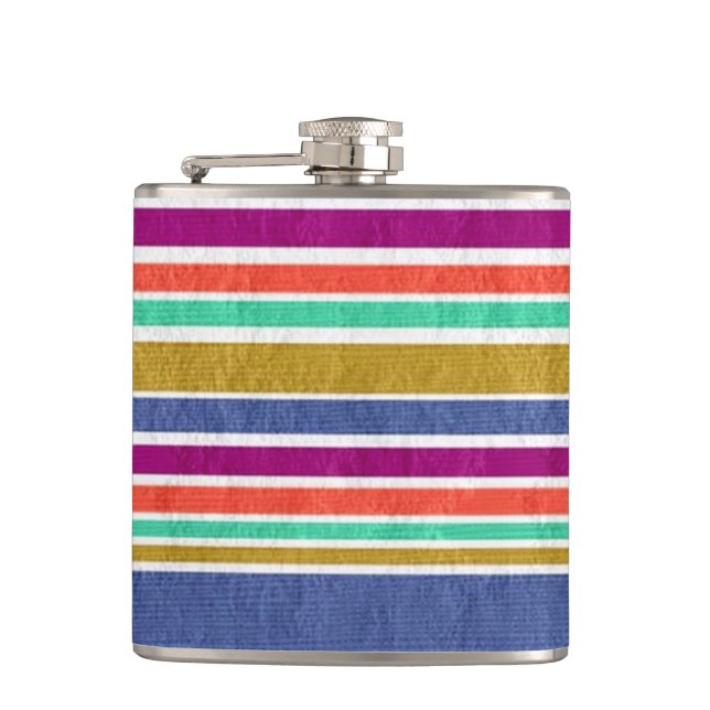 Retro Colours Textured Look Stripes Hip Flask (Front)