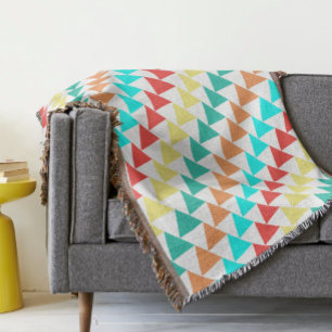 Retro Colours Triangle Mint Red Coral Abstract Throw Blanket