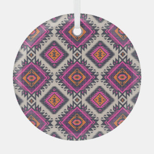 Retro colours, tribal Navajo design. Glass Ornament