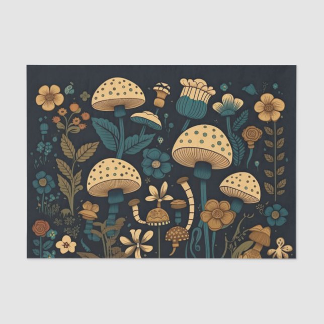 Retro Colours Vintage Mushrooms & Flora Tissue Paper (Front)