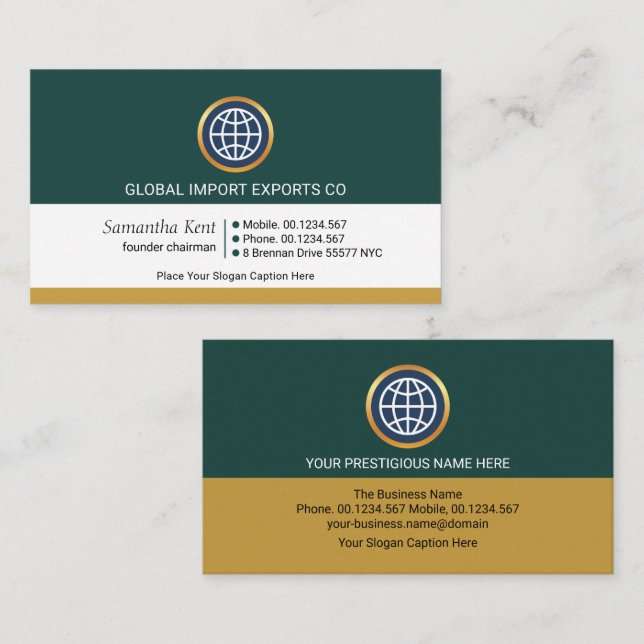 Retro Column Layers Gold Globe Business Card (Front/Back)