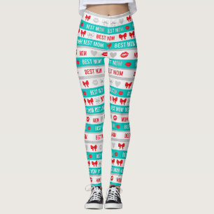Retro Comic Best Mom Hearts Lips Bow Leggings
