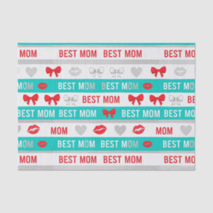 Retro Comic Best Mom Hearts Lips Bow Tissue Paper