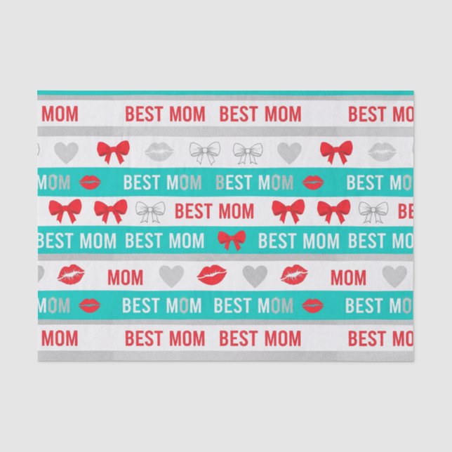 Retro Comic Best Mom Hearts Lips Bow Tissue Paper (Front)