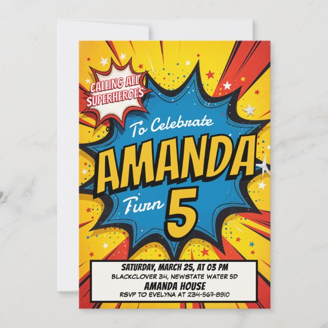 Retro Comic Birthday Party Invitation (Front)