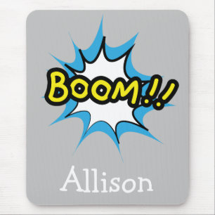 Retro Comic Book Grey Boom Mouse Pad