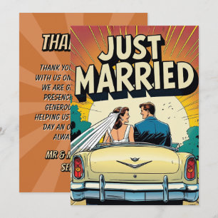 Retro Comic Book Just Married Wedding Thank You Card