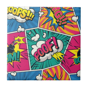 Retro Comic Book Pop Art Pattern Ceramic Tile