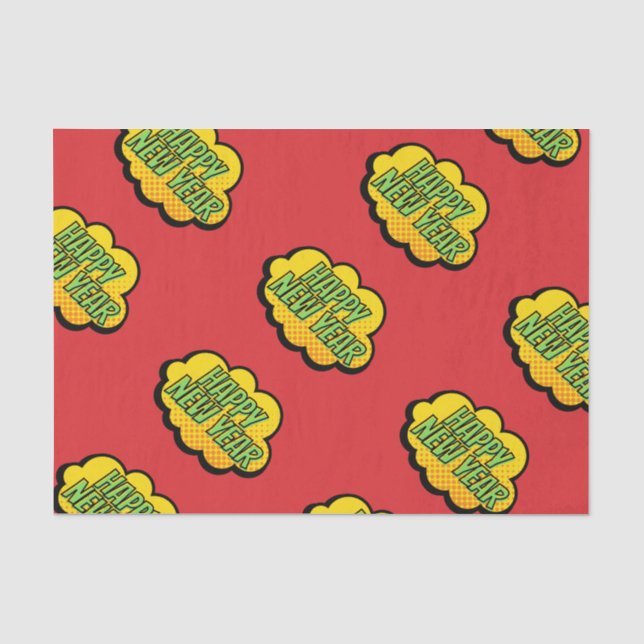 Retro Comic Book Style Happy New Year Tissue Paper (Front)