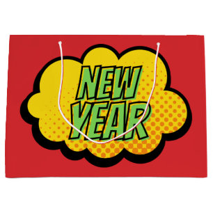 Retro Comic Book Style New Year Large Gift Bag
