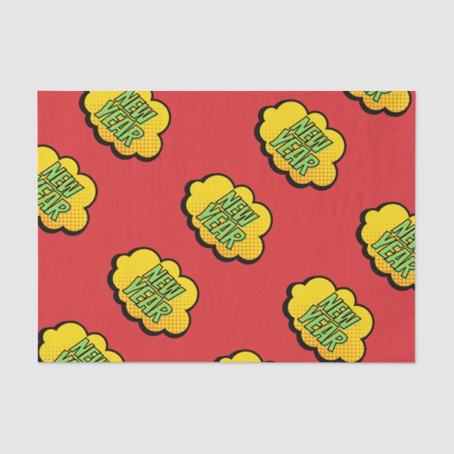 Retro Comic Book Style New Year Tissue Paper (Front)