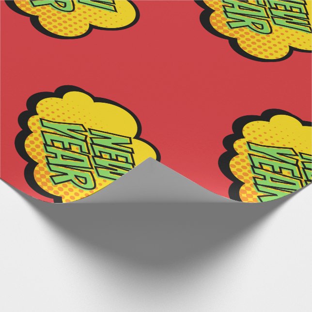Retro Comic Book Style New Year Wrapping Paper (Corner)