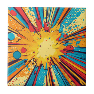 Retro Comic Book Yellow Explosion Pop Art Tile