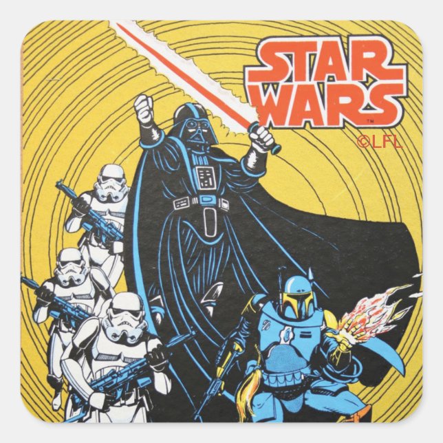 Retro Comic Darth Vader Star Wars Illustration Square Sticker (Front)