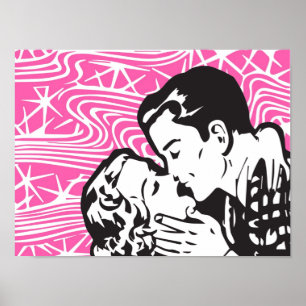 Retro Comic Kiss on Pink Vintage Background Poster