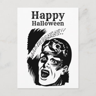 Retro Comic Man Scream Custom Text Halloween Postcard