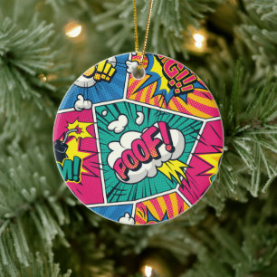 Retro Comic Panel Sound Effects Ceramic Christmas Ornament