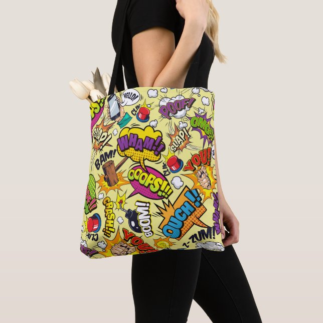 Retro Comic Pop Art Tote Bag: Carry Fun Everywhere Bag (Close Up)