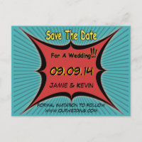 Retro Comic Pop Art Wedding Save The Date Postcard
