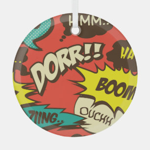 Retro Comic Shout: Seamless Pattern. Glass Ornament