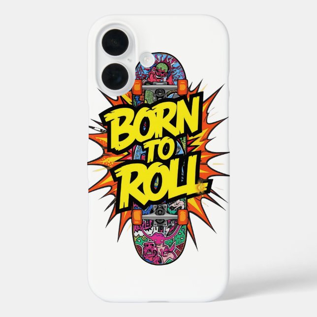 Retro Comic Style "Born to Roll" Skater Case-Mate iPhone Case (Back)