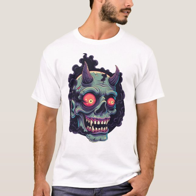 Retro Comic Style Monster Skull T-Shirt (Front)