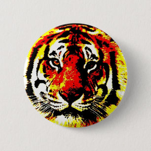 Retro Comic Style Tiger Eyes Pinback Button