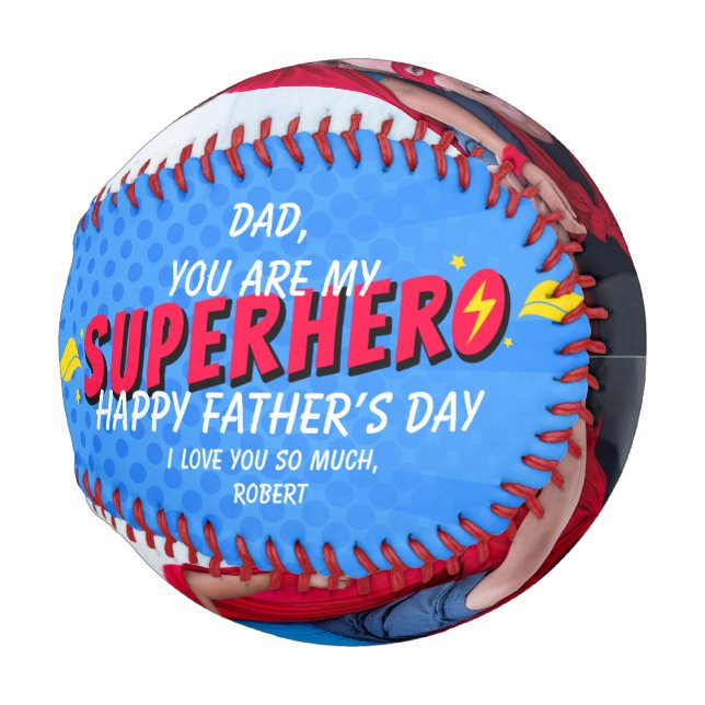 Retro Comic Superhero Dad Keepsake Baseball (Front Right)