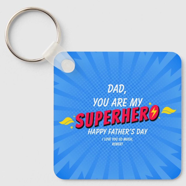 Retro Comic Superhero Father's Day Keychain (Front)