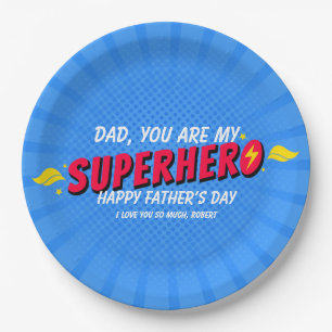 Retro Comic Superhero Father's Day Party Paper Plate