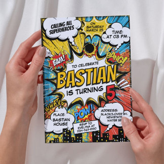 Retro Comic Superheroes Birthday Party Invitation