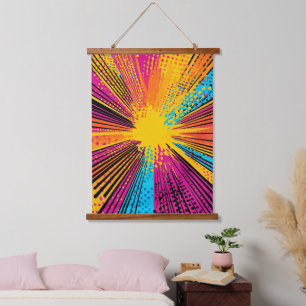 Retro Comic Yellow Explosion Red Blue Hanging Tapestry