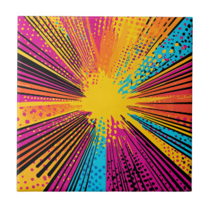 Retro Comic Yellow Explosion Red Blue Tile