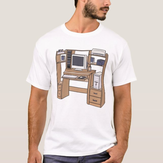 Retro Computer Desk Setup 90s 2000s Nostalgic T-Shirt (Front)