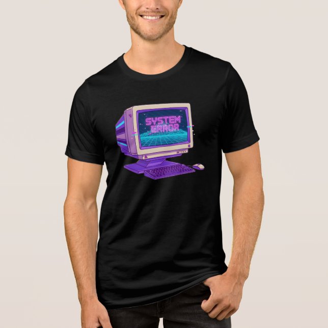 Retro Computer Glitch System Error Tech Graphic Tri-Blend Shirt (Front)