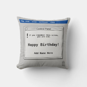 Retro Computer Screen Birthday Throw Pillow