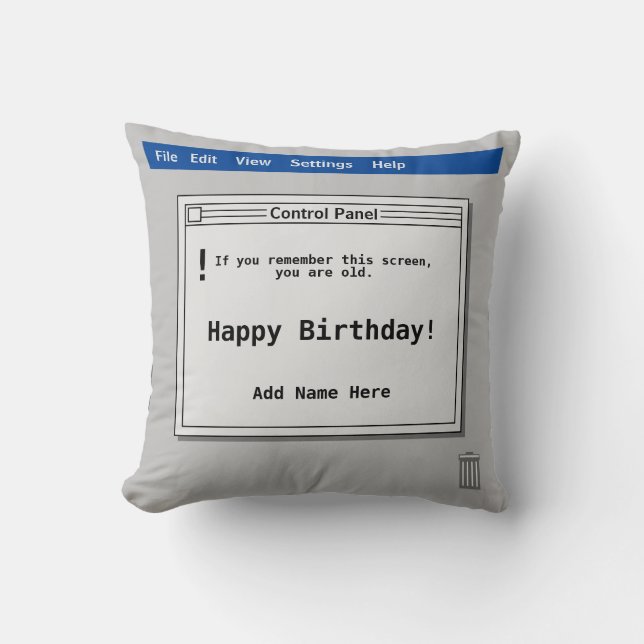 Retro Computer Screen Birthday Throw Pillow (Front)