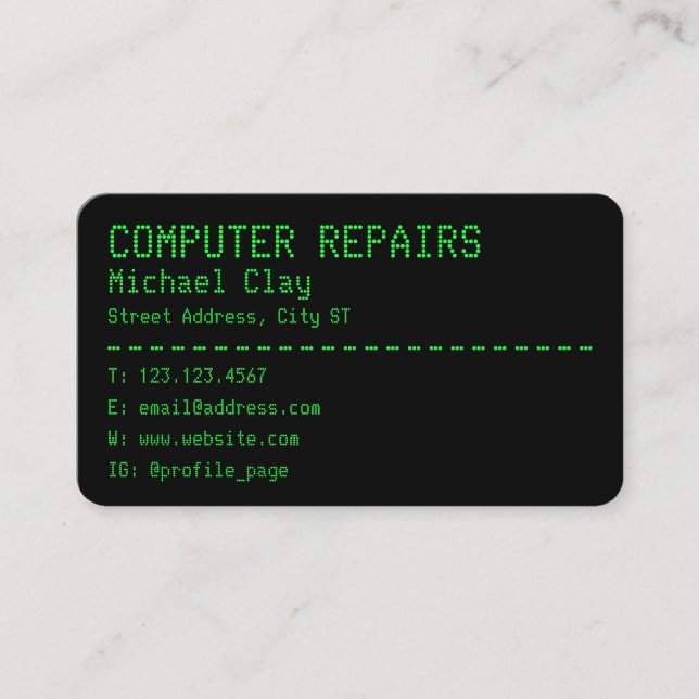 Retro computer screen style business card (Front)