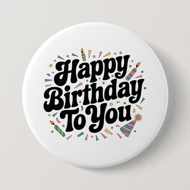 Retro Confetti Birthday 3 Inch Round Button (Front)