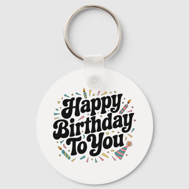 Retro Confetti Birthday Keychain (Front)